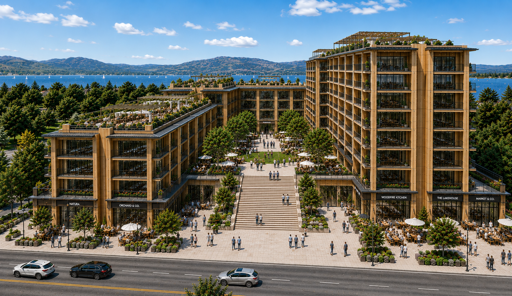 Commercial, and public spaces right on the Okanagan Lake